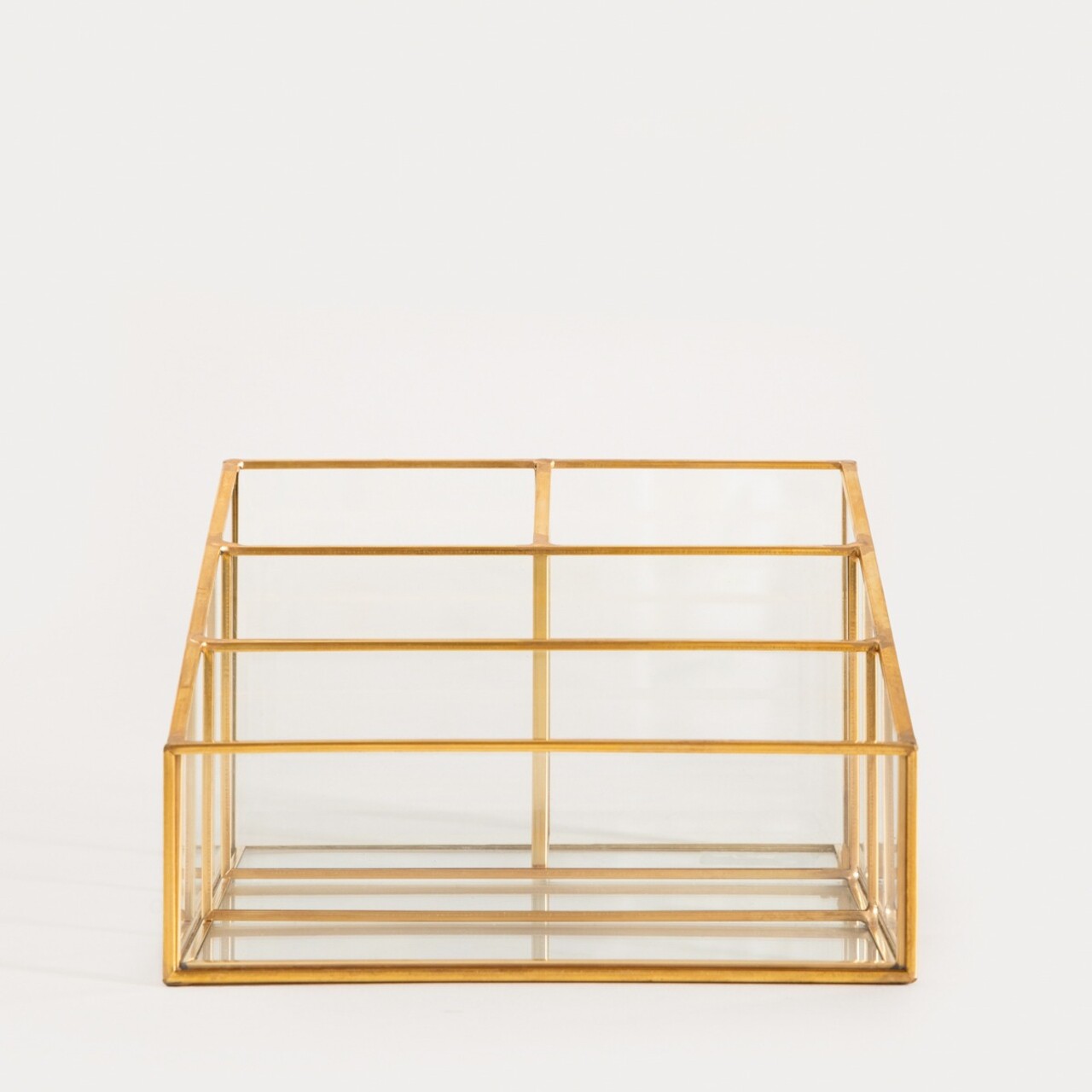 Organizator pentru cosmetice Grazia, Homla, 16x16x10 cm, sticla/metal, transparent/auriu - 1 | YEO