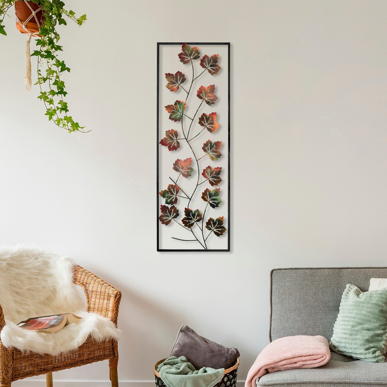 Decoratiune de perete, Platane 2, Metal, Dimensiune: 32 x 90 cm, Multicolor - 2 | YEO