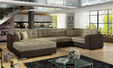Coltar extensibil stanga 5 locuri ELTAP, Damario, 338x189x78 cm, lemn/poliester, bej inchis/maro inchis