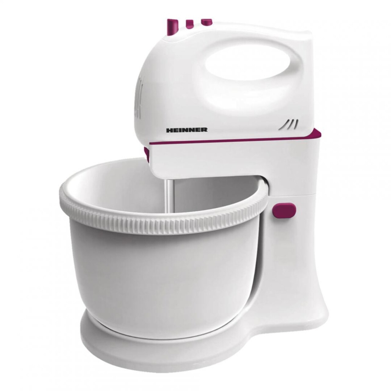 Mixer cu bol Charm, Heinner, 300W, alb/visiniu