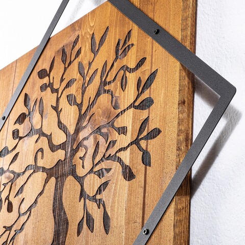 Decoratiune de perete, Tree , 50% lemn/50% metal, Dimensiune: 54 x 54 cm, Nuc / Negru