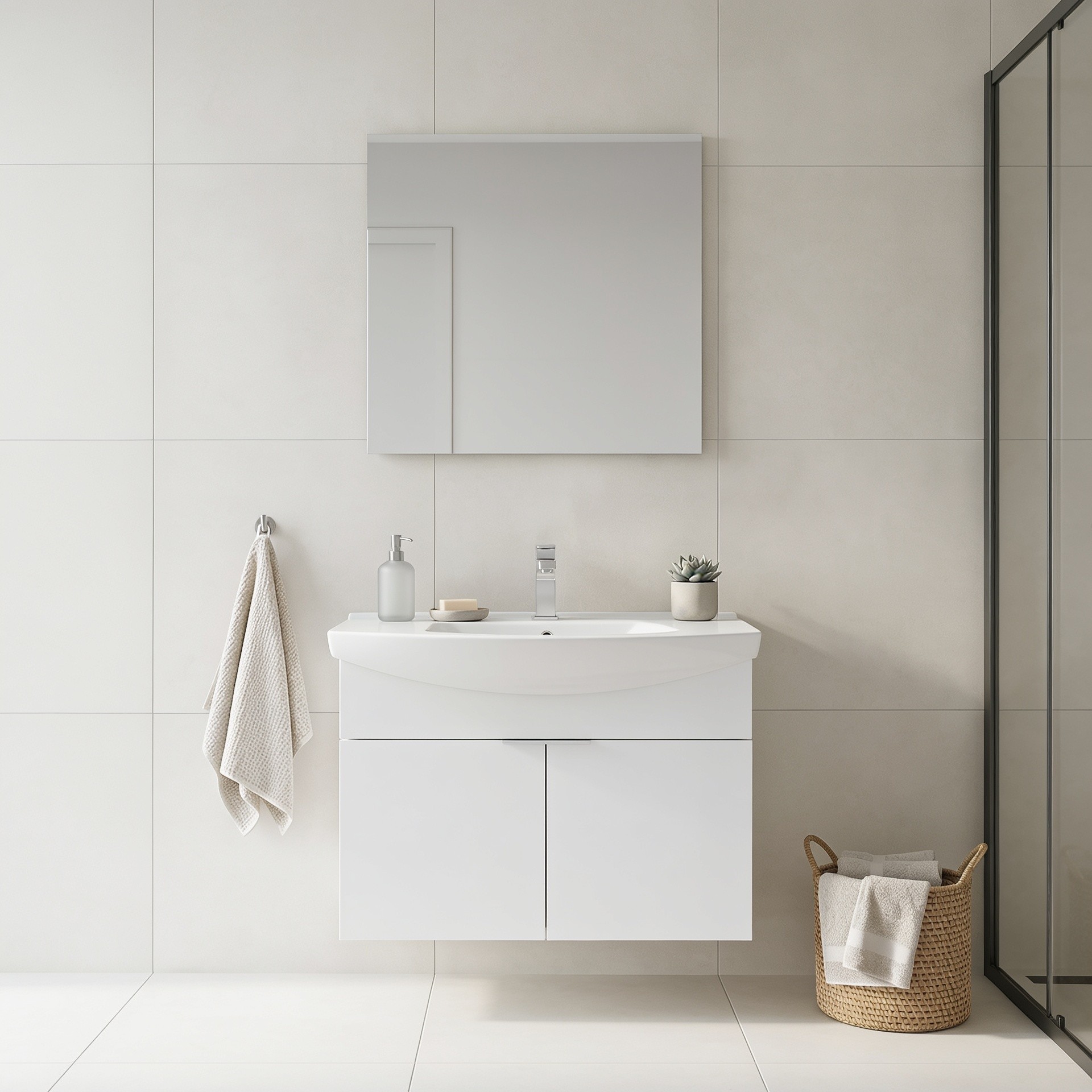 Set Dulap de Baie cu Chiuvetă și Oglindă (2 Piese), Hanah Home, Purus 80, Alb