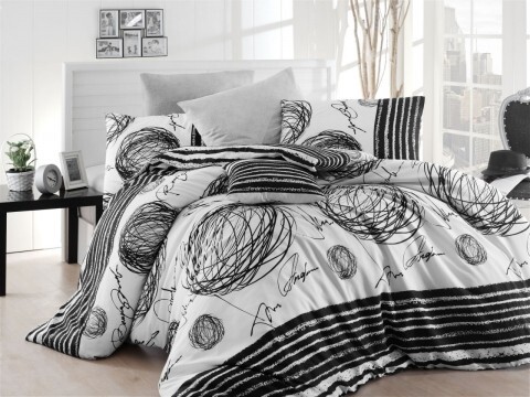 Lenjerie de pat pentru o persoana, 3 piese, amestec bumbac, Nazenin Home, Blacky, alb/negru