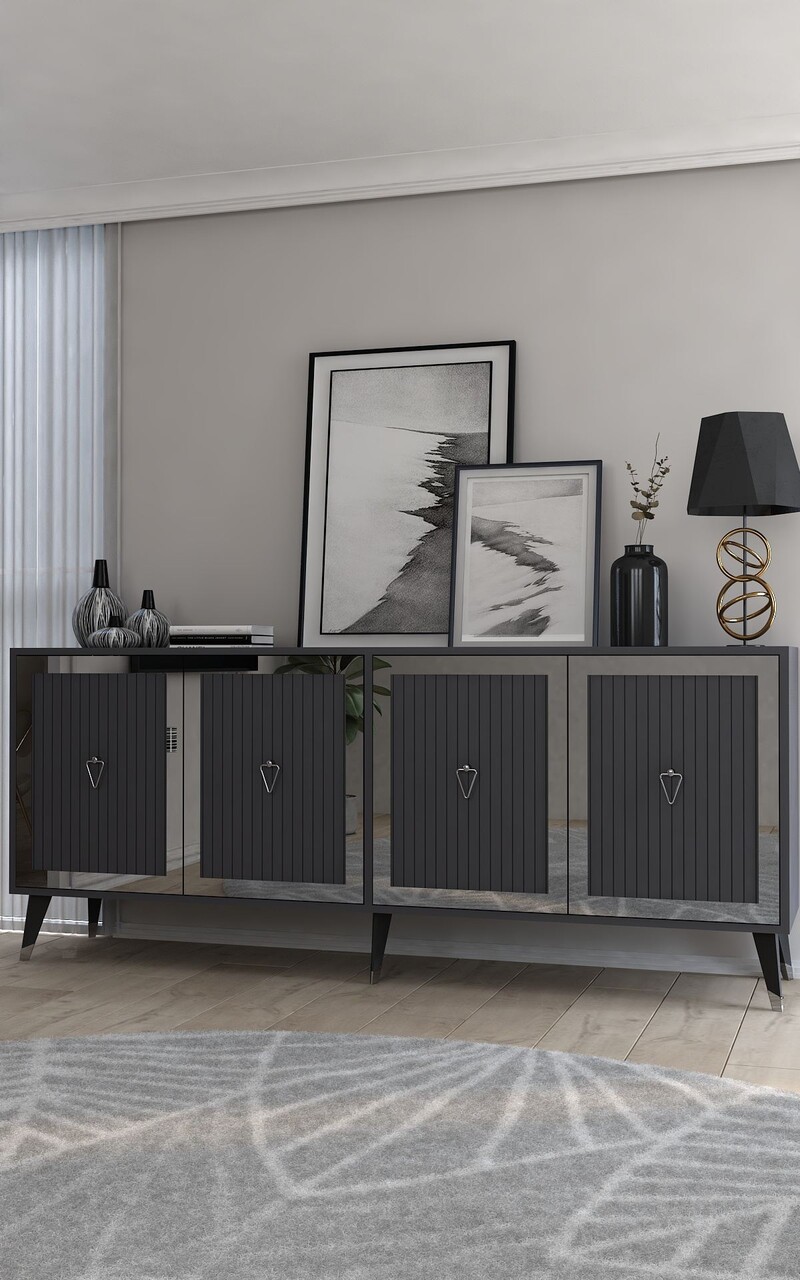 Consola, Hanah Home, Benner, 180x78.6x35 cm, PAL , Antracit / Argintiu - view 2