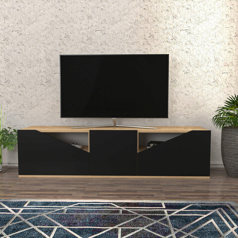 Comoda TV, Retricy, Carson, 160×35.3×40 cm, PAL, Stejar / Antracit 160x35.3x40