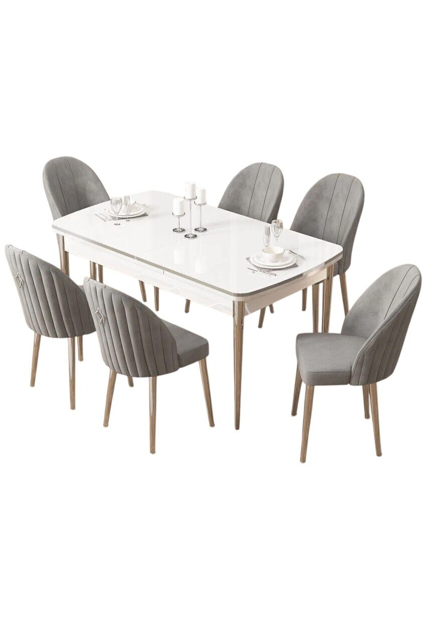 Set masa extensibila si scaune (7 piese), Hanah Home, Edaf, Alb / Crom / Gri — imaginea 2