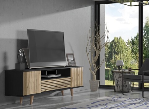 Comoda TV, Cordelia, FRN-9000, Lemn / Negru / Pin Atlantic