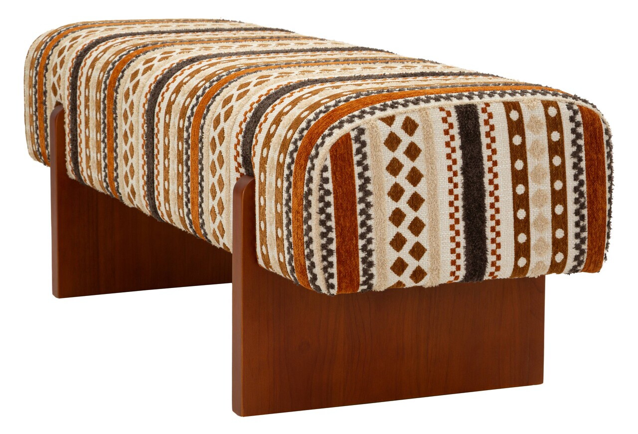 Bancheta, Mauro Ferretti, Ethnic, 120x45x43 cm, poliester/lemn masiv, multicolor — imaginea 6