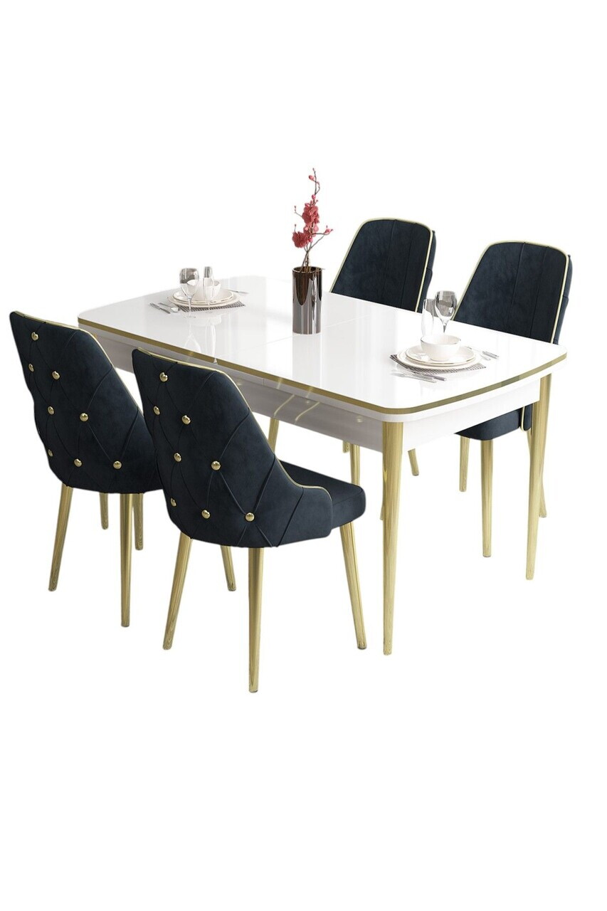 Set masa si scaune (5 piese), Hanah Home, Tia, Alb / Auriu / Antracit — imaginea 2