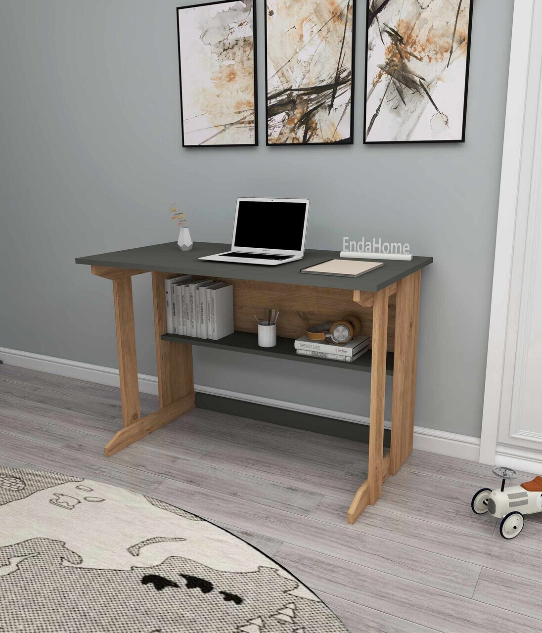 Birou, Hanah Home, Pillar, 100x74.3x55.5 cm, Pin Atlantic / Antracit — imaginea 3
