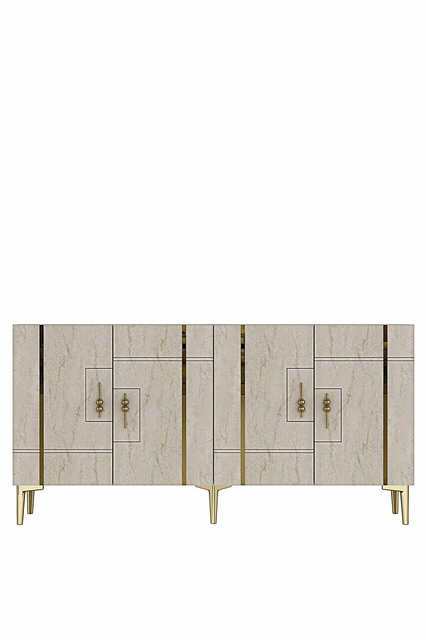 Consola, Hanah Home, Ilay 150, 150x75x32 cm, White / Travertine / Gold — imaginea 4