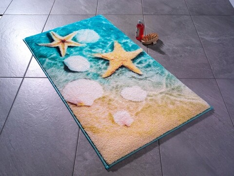Covoras de baie Seaside, Confetti, 80x140 cm, turcoaz