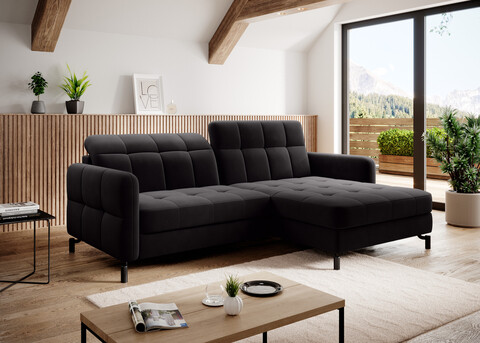 Coltar extensibil dreapta 3 locuri ELTAP, Lore-09, Lorelle, 225x160x105 cm, lemn/poliester, negru