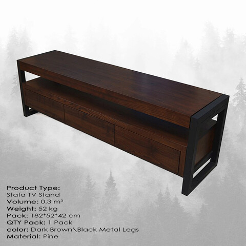 Comoda TV, Massive Design, Stafa Large, 180x50x40 cm, Maro închis/Negru Massive Design