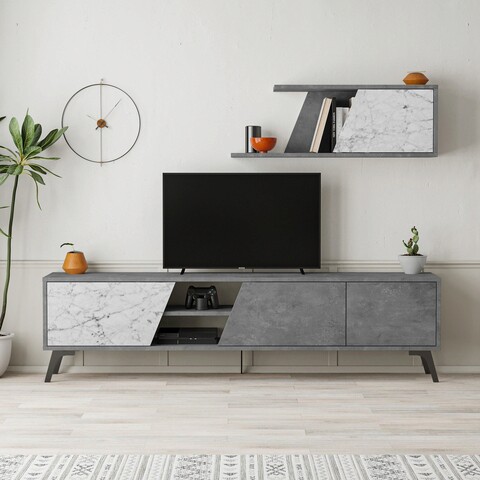 Comoda TV, Decortie, Fiona, 180x48x35.6 cm, Gri / Carrara Decortie