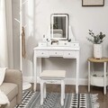 Masa de toaleta cu taburet si oglinda cu LED-uri si rotire 360 / masuta dressing, Vasagle, 80s40s137.5 cm, MDF/lemn de pin/lemn de cauciuc, alb
