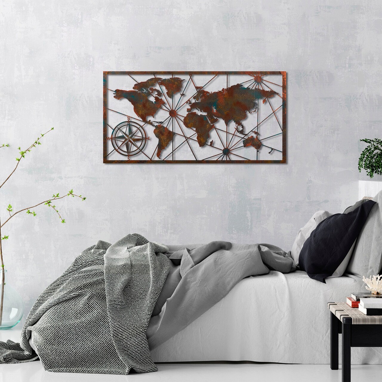 Decoratiune de perete, World Map Large, Metal, Latime: 120 cm / Inaltime: 60 cm, Multicolor - 2 | YEO