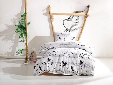 Lenjerie de pat pentru o persoana Single XXL (DE), 2 piese, Note, EnLora Home, 65% bumbac/35% poliester EnLora Home