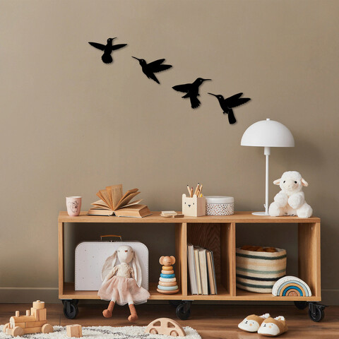 Decoratiune de perete, birds, metal, 20 x 13 cm, negru