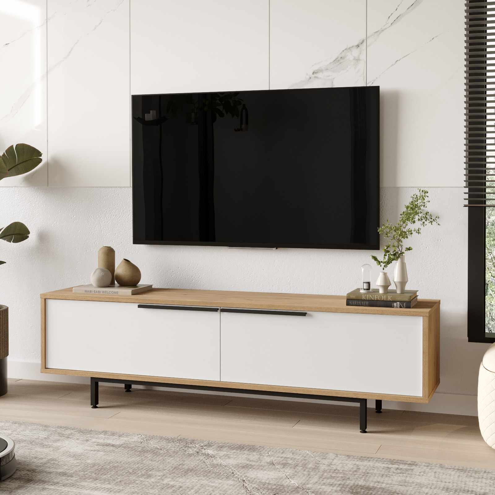 Comoda TV, Hanah Home, Boh1-Sw, 160x45.1x35.5 cm, PAL, Natural/Alb