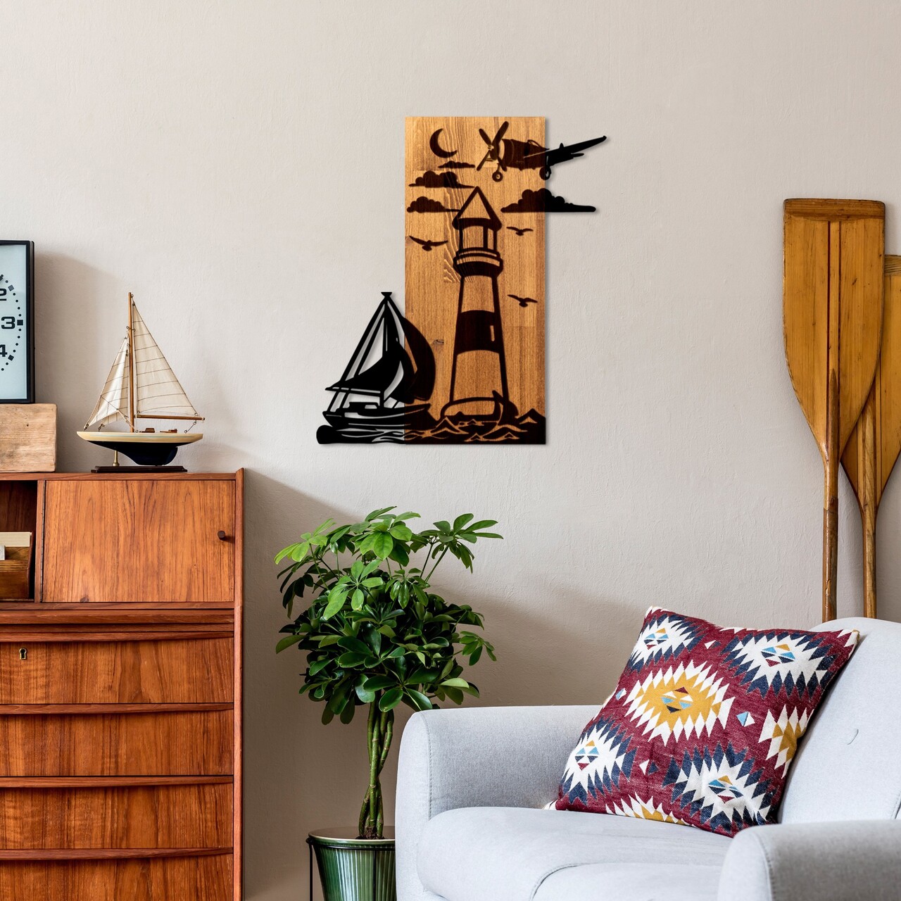 Decoratiune de perete, Lighthouse, Lățime: 52 cm, Nuc / Negru - view 4