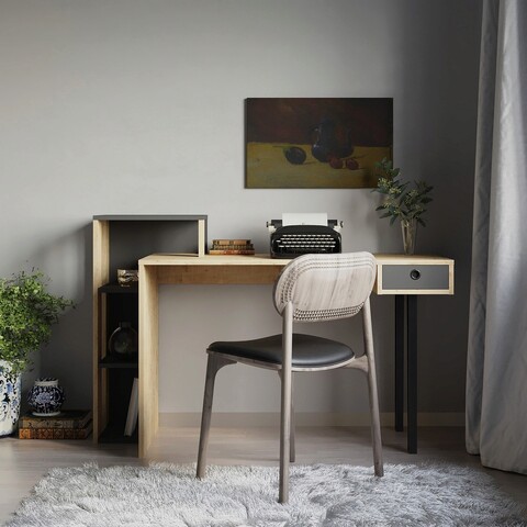 Birou, decortie, loyd, 141x60x92 cm, stejar / antracit