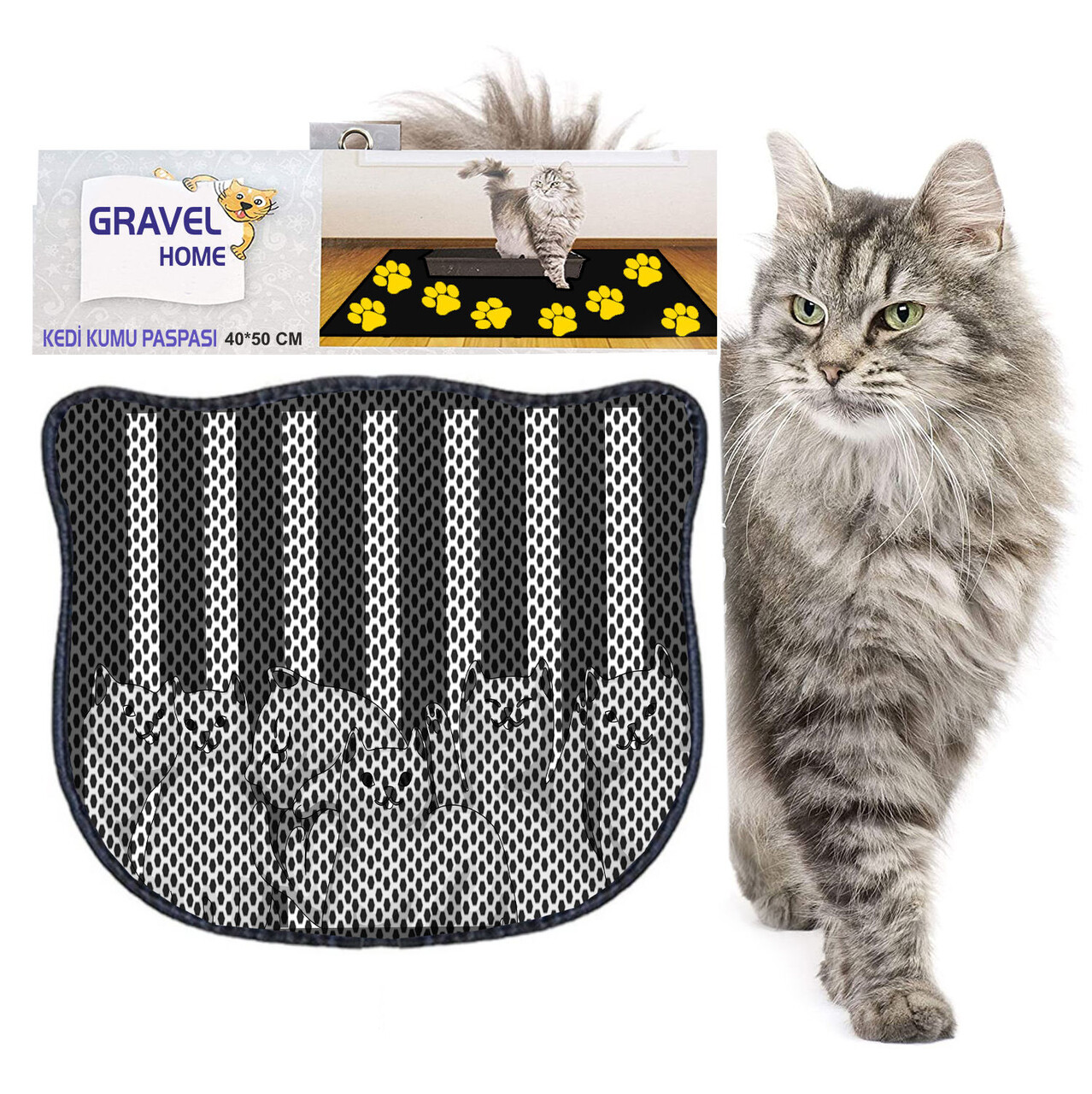 Covoras litiera pentru colectarea granulelor de nisip, Paws &amp; Whiskers, Kdkafa0042, 50% PVC/50% poliester, Multicolor - view 2
