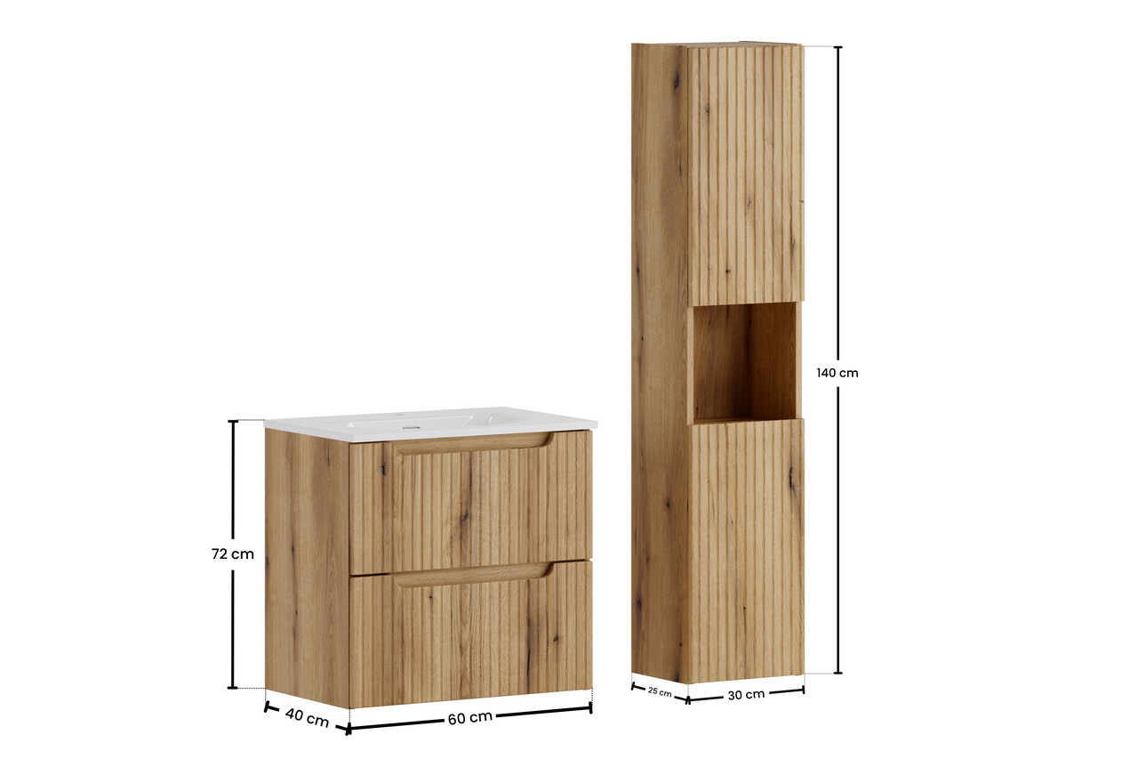 Set mobilier baie Nova Coast Evoke Sky 60 cm, dulap inalt si masca cu lavoar, Comad, MDF/PAL, stejar - view 2