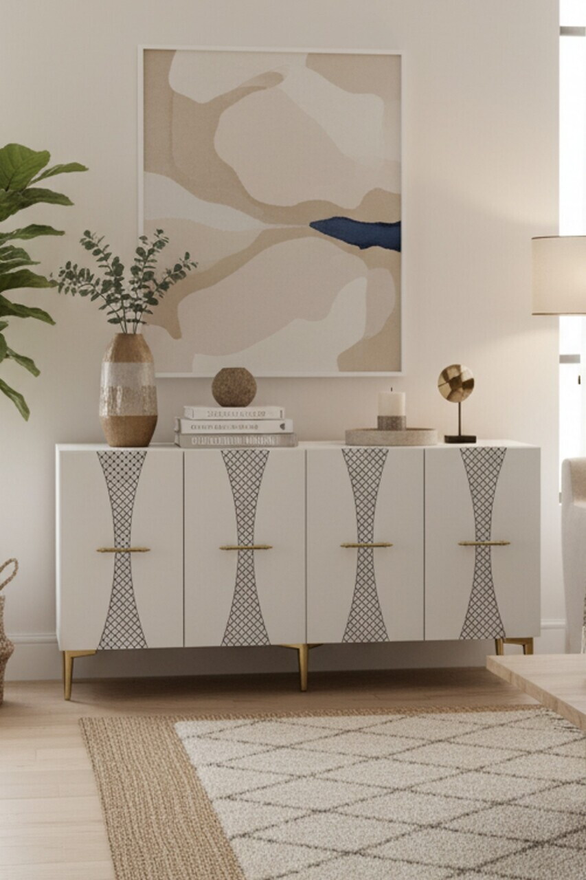 Consola, Hanah Home, Slim 150, 150x75x32 cm, Alb/Auriu — imaginea 3