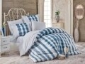 Lenjerie de pat dubla, 4 piese, 100% bumbac poplin, Hobby, Debora, alb/albastru