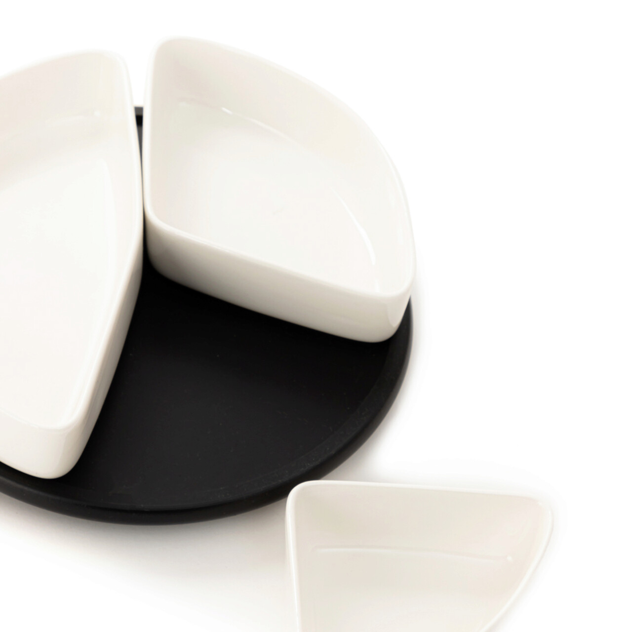 Set 3 boluri servire cu suport Felko, Homla, 24 cm, portelan/plastic, alb/negru - view 4