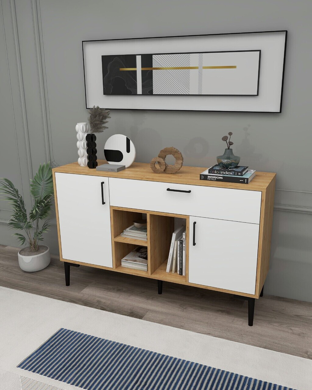 Consola, Hanah Home, Tuvas, 135x83.6x40 cm, PAL, Stejar Safir / Alb — imaginea 2