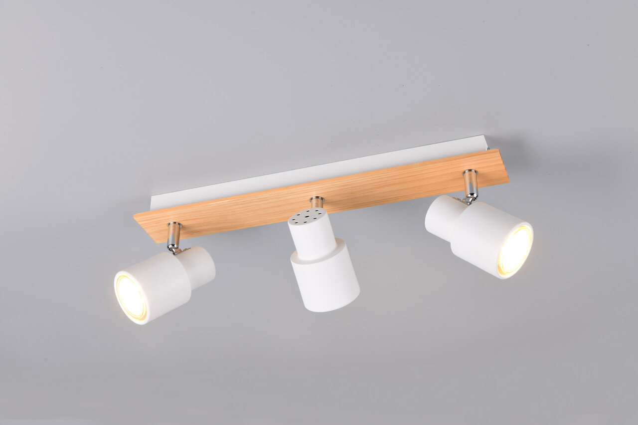 Plafoniera Pierre, RL, 40x6x15 cm, 10W, 3x GU10, metal, alb mat/natur