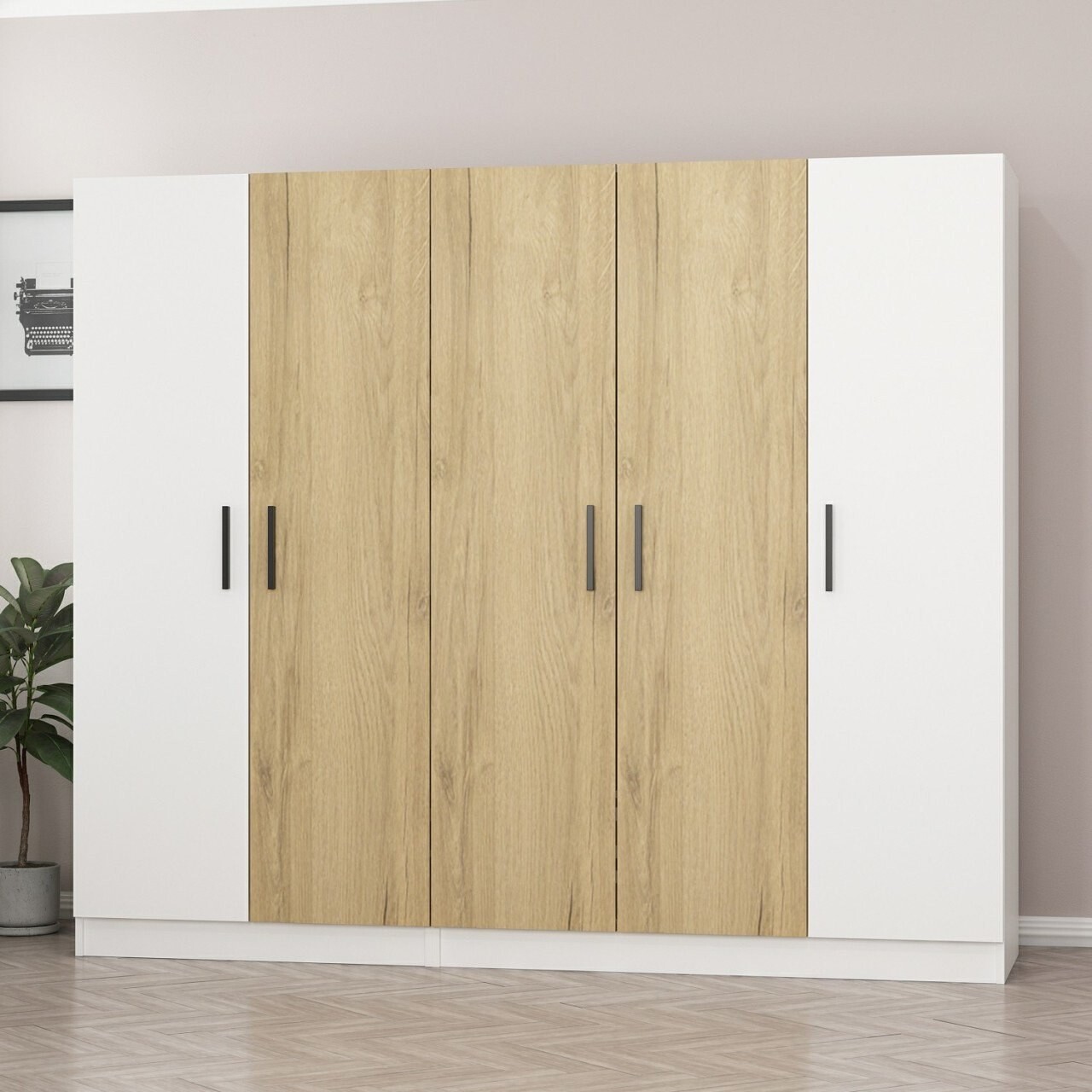 Dulap pentru haine, Minerva, Kale, 225x190x52 cm, PAL, Alb - 2 | YEO