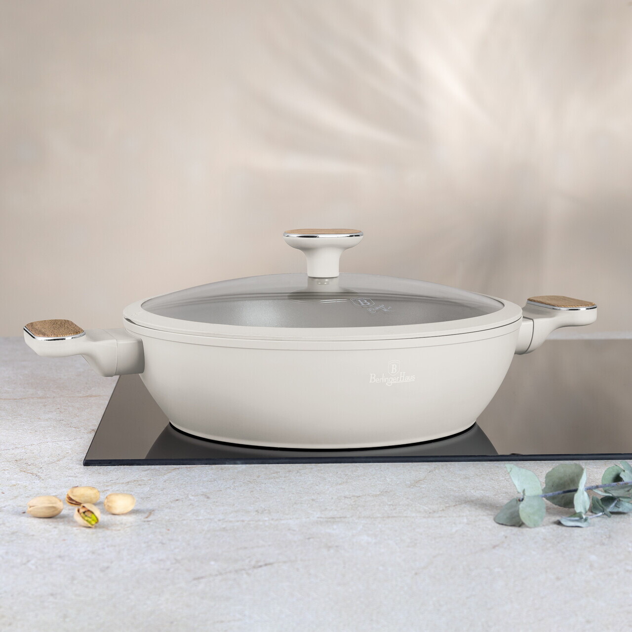 Oala cu capac Berlinger Haus, Sahara Nordic, 28 cm, 3.8 L, aluminiu forjat, crem mat/natur - imagine 5