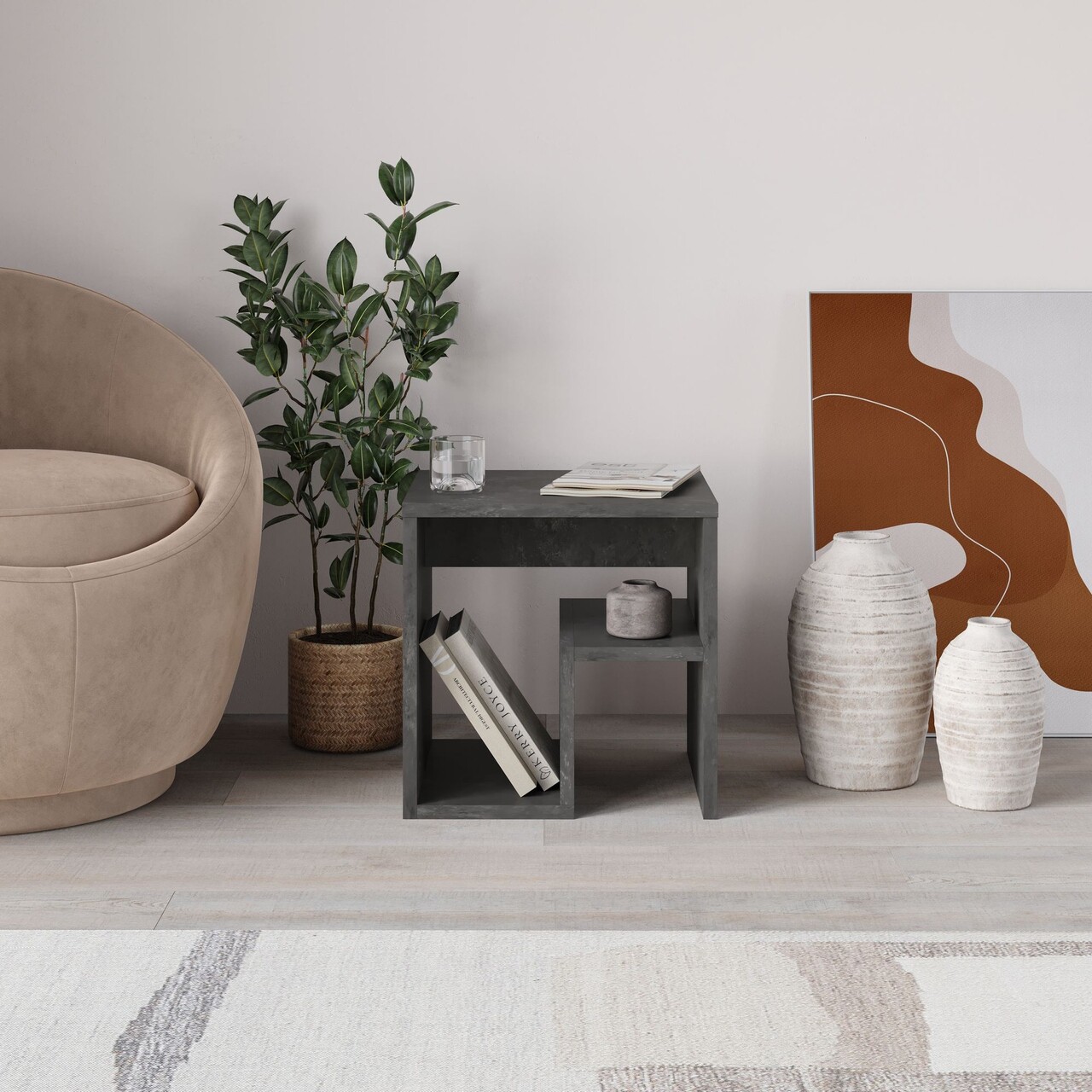 Masuta, Hanah Home, Bon, 40x40x35 cm, Gri retro - imagine 2