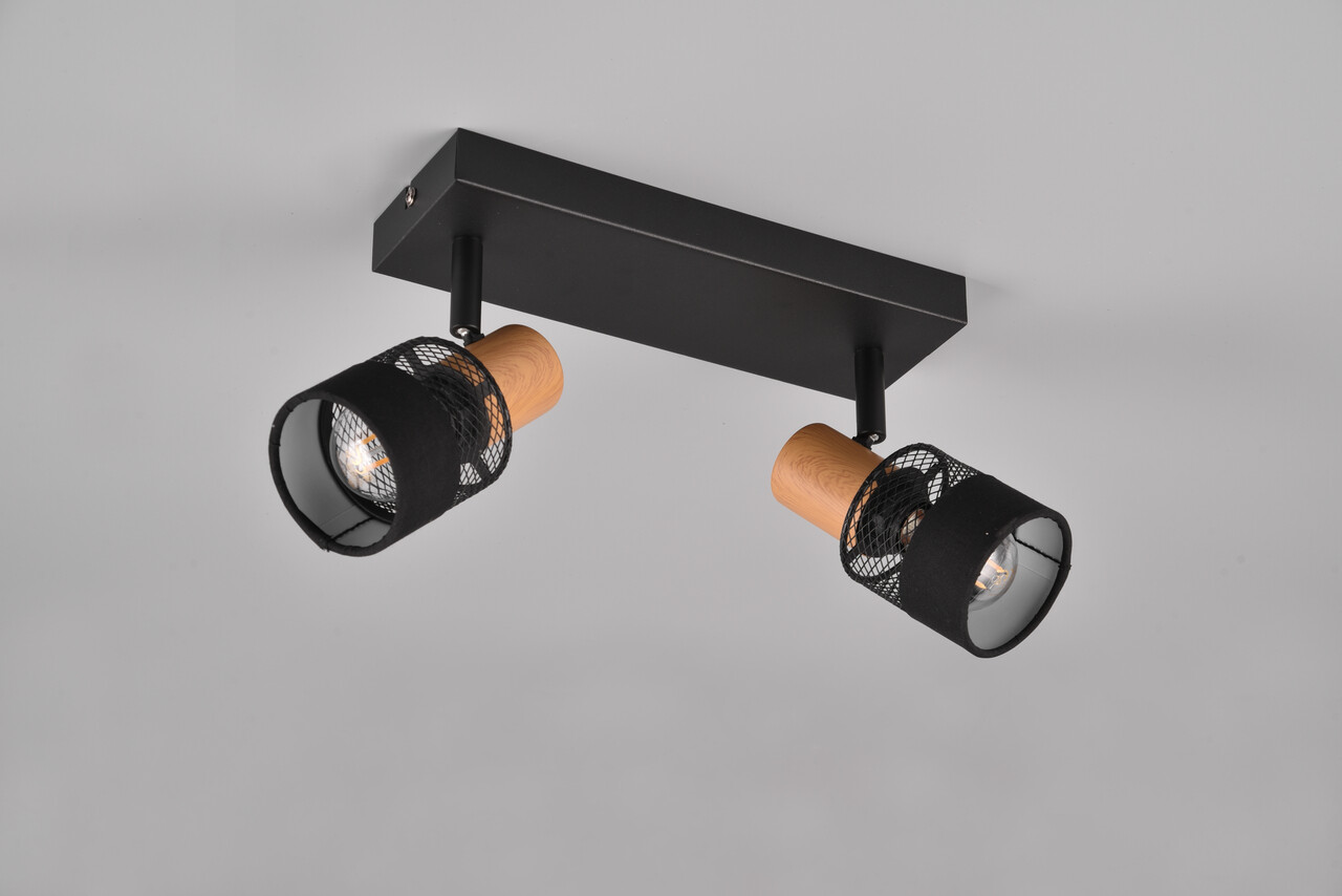 Plafoniera Nandini, TRIO, 38.5x8.5x17 cm, 10W, 2x E14, metal, negru mat/natur - view 2