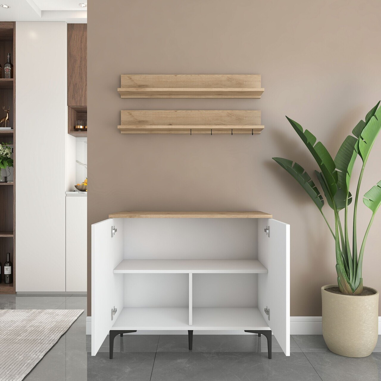 Dulap multifunctional, Hanah Home, JE232, PAL melaminat, Alb/Maro - view 7