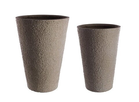Set 2 ghivece pentru exterior Round High, Bizzotto, Ø50 x 70 cm, fibra de sticla si argila, natural