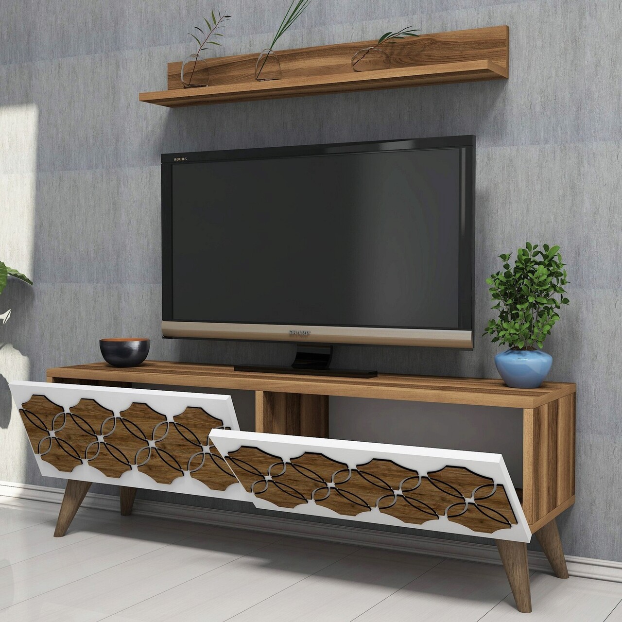 Comoda TV, Hanah Home, Nisan, 90x14x14.6 cm, Maro - view 2