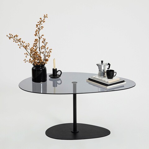 Masuta de cafea, Neostill, Porto, 90x40x60 cm, Sticla temperata, Gri închis/negru