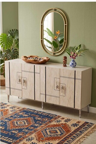 Consola, Hanah Home, Ilay 150, 150x75x32 cm, White / Travertine / Silver