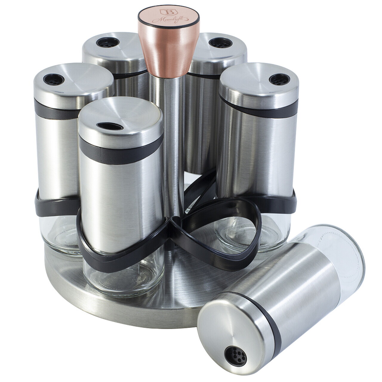 Set 6 recipiente pentru condimente si suport, Berlinger Haus, Moonlight, 120 ml, inox/sticla, argintiu - imagine 4