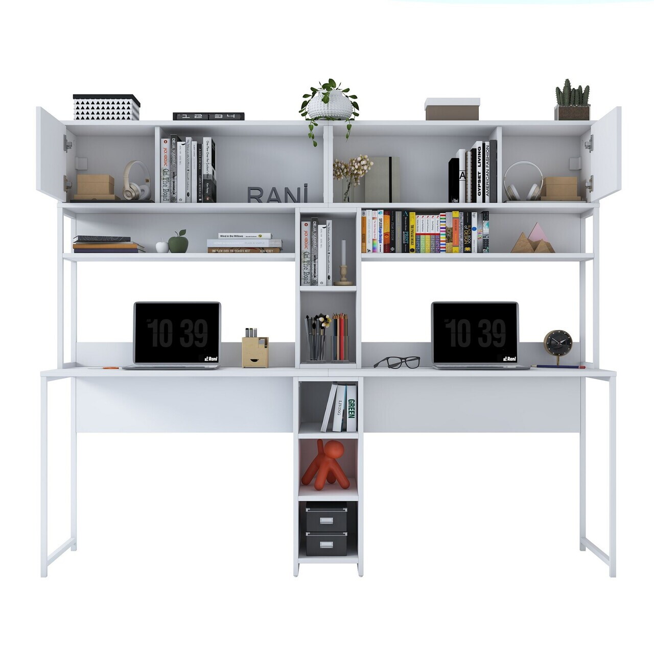 Birou, Hanah Home, HA129, 210x170.5x50 cm, PAL melaminat, Alb - view 8