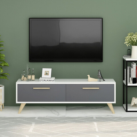 Comoda tv, olivia, melisa, 120x45x29.6 cm, pal , alb / antracit