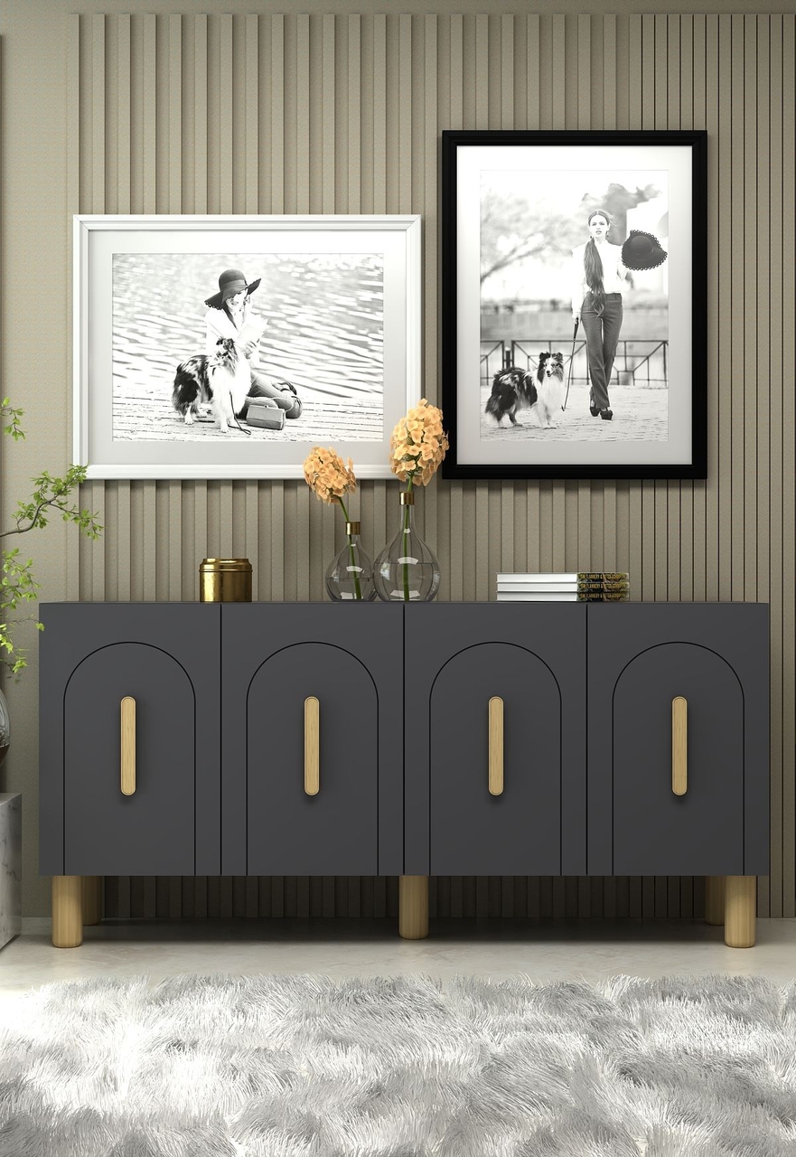 Consola, Hanah Home, Yosun, 150x75x35 cm, PAL , Stejar antracit / safir