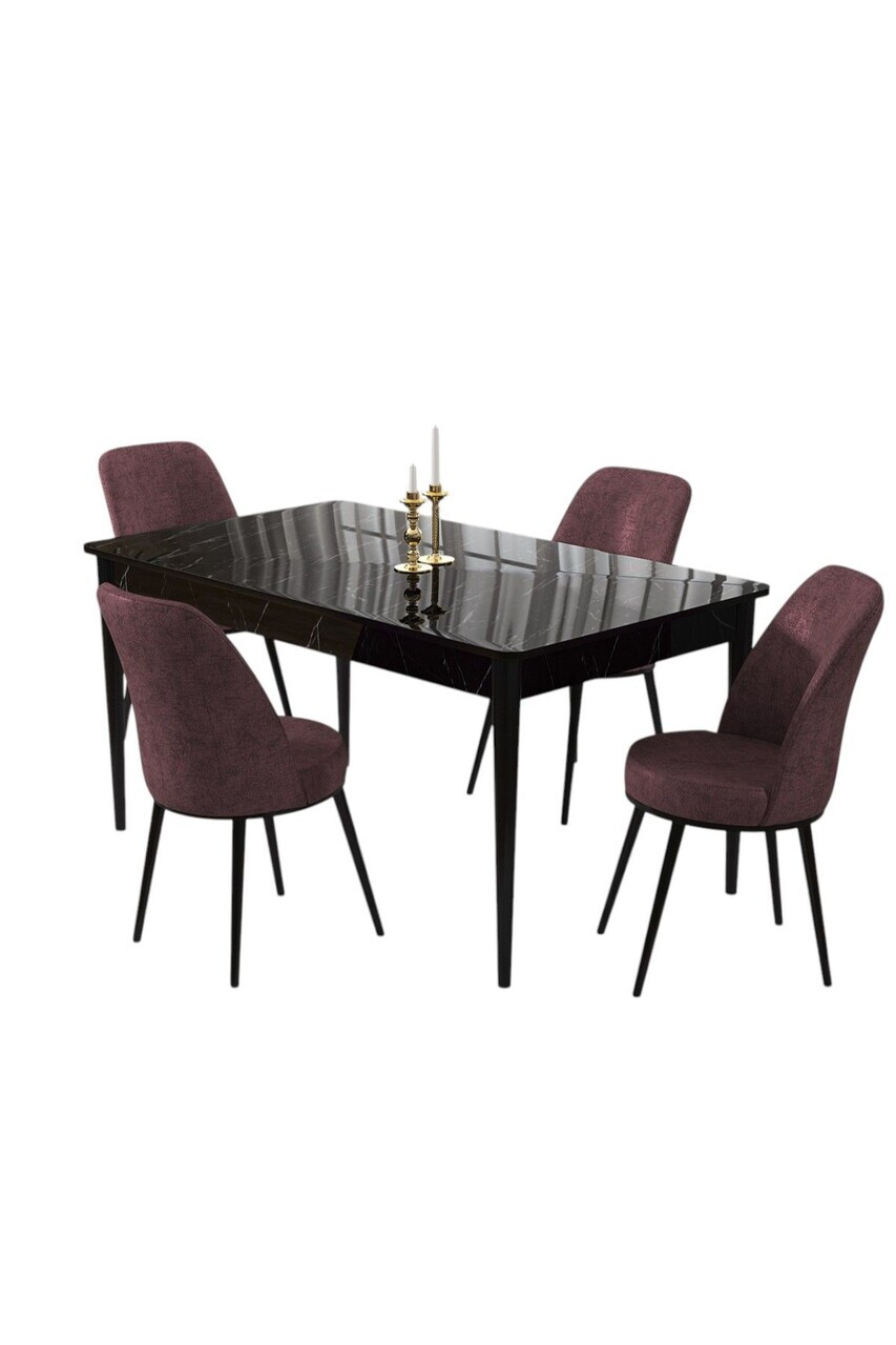 Set masa si scaune (5 piese), Hanah Home, Pir, Model de marmură neagră / Roz prăfuit — imaginea 2