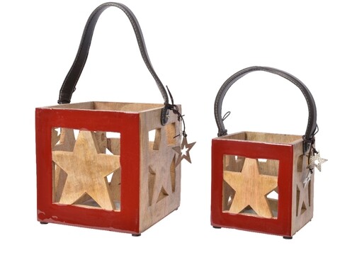 Poza Set 2 felinare Star, Decoris, lemn, multicolor