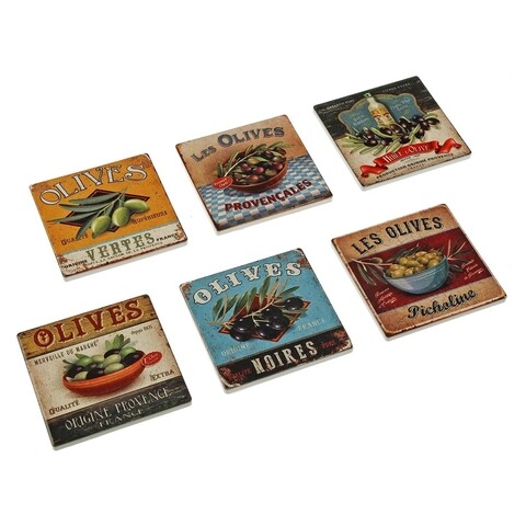 Set 6 suporturi pentru pahare Olives, Versa, 10 x 10 cm, ceramica