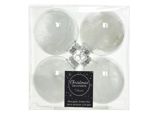 Set 4 globuri White feather, Decoris, Ø7 cm, sticla, alb